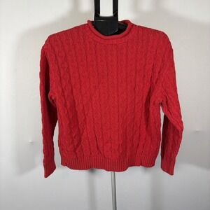 VTG Womens XL Fisherman Red Sweater Cable Knit Chunky Grandpa 90s Cotton Cottage